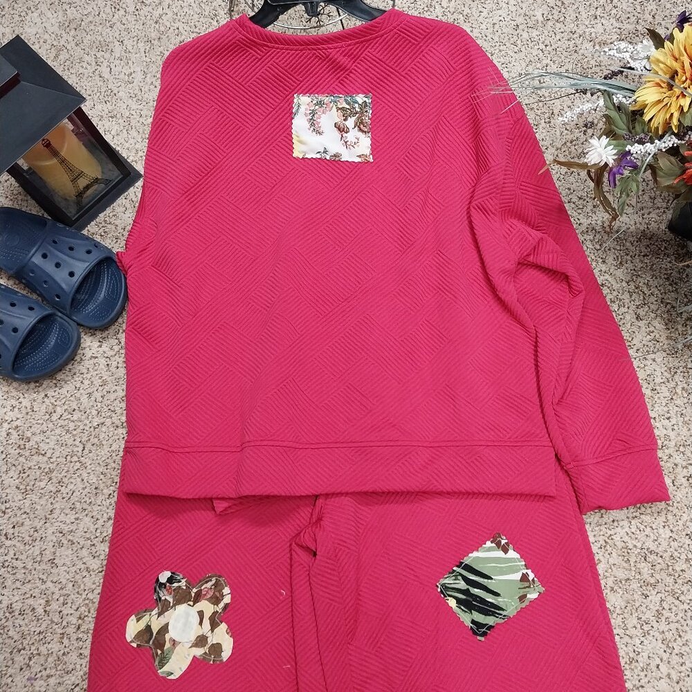 3692 Size XL Double Take Upcycled NWT 2 Piece Thick Quilt Look Lounge Set. - Picture 6 of 11